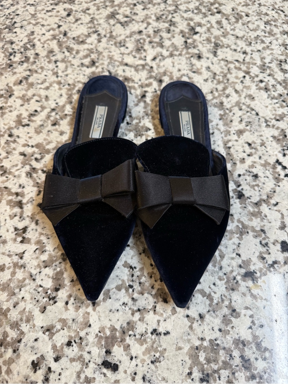 Prada Black Velvet Pointed Bow Backless Mules - Picture 2 of 6
